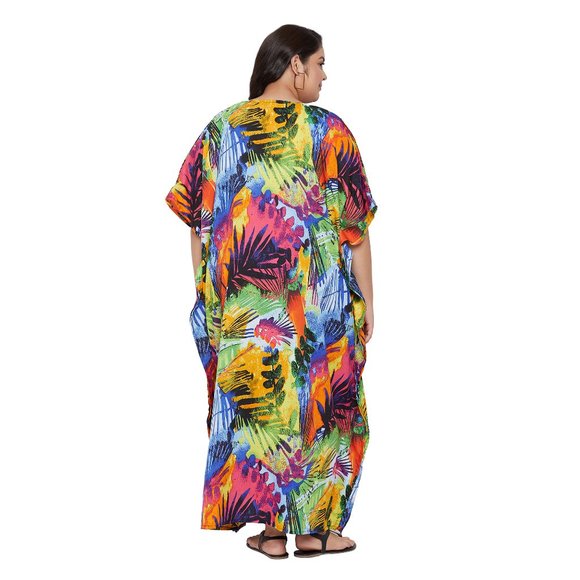 Womens Multicolor Beautiful Floral Kaftan Beach Cover Up Traditional Maxi Dress - Picture 7 of 9